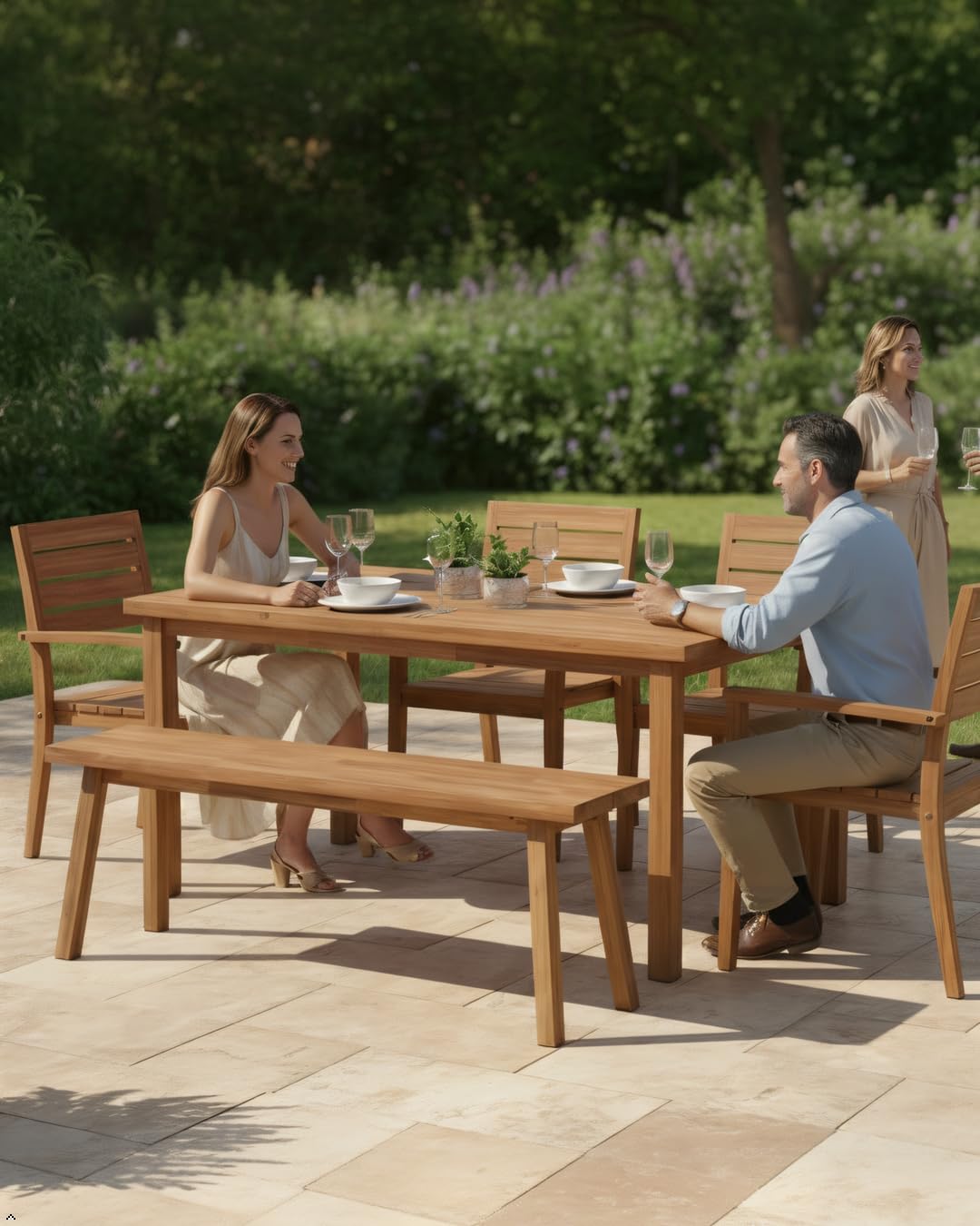 Acacia Wood Bench for Entryway and Living Room