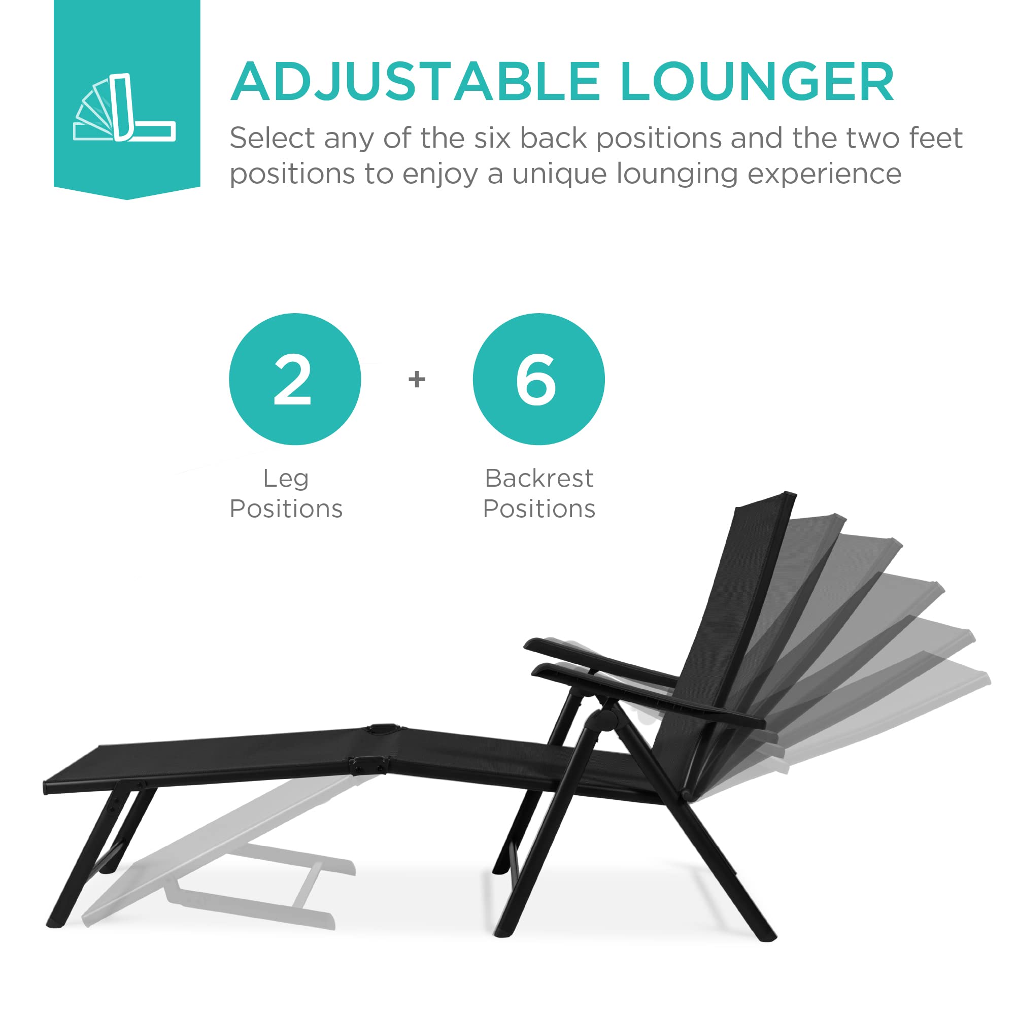 Adjustable Outdoor Patio Chaise Lounge Chairs Set of 2