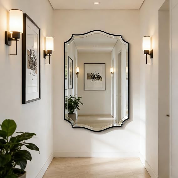 Wavy Bathroom Mirror 36x24 Inch Black Metal Frame