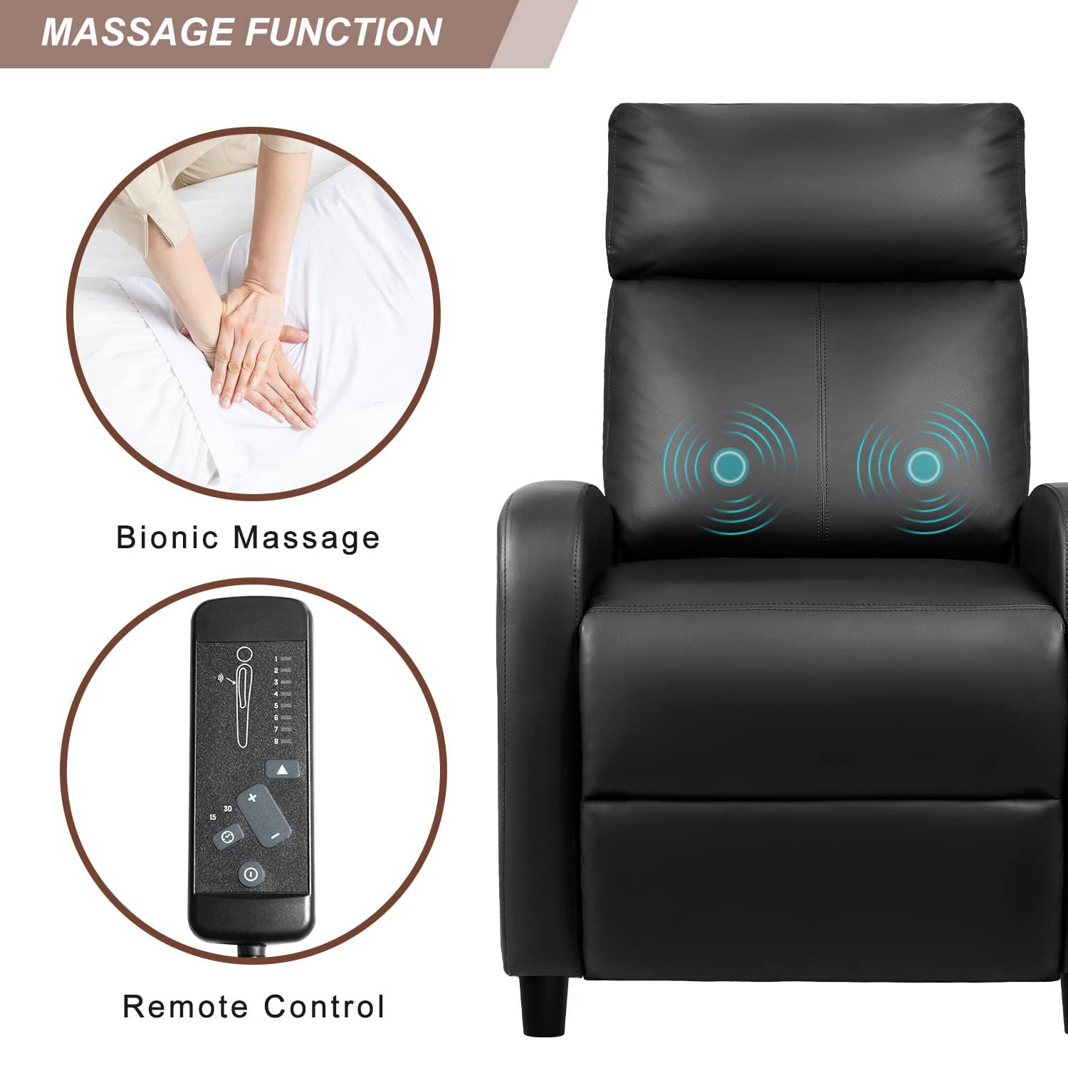 Devoko Massage Recliner Chair Home Theater Seating Pu Leather Modern Living Room Chair Furniture with Padded Cushion Reclining Sofa Chairs (Black)