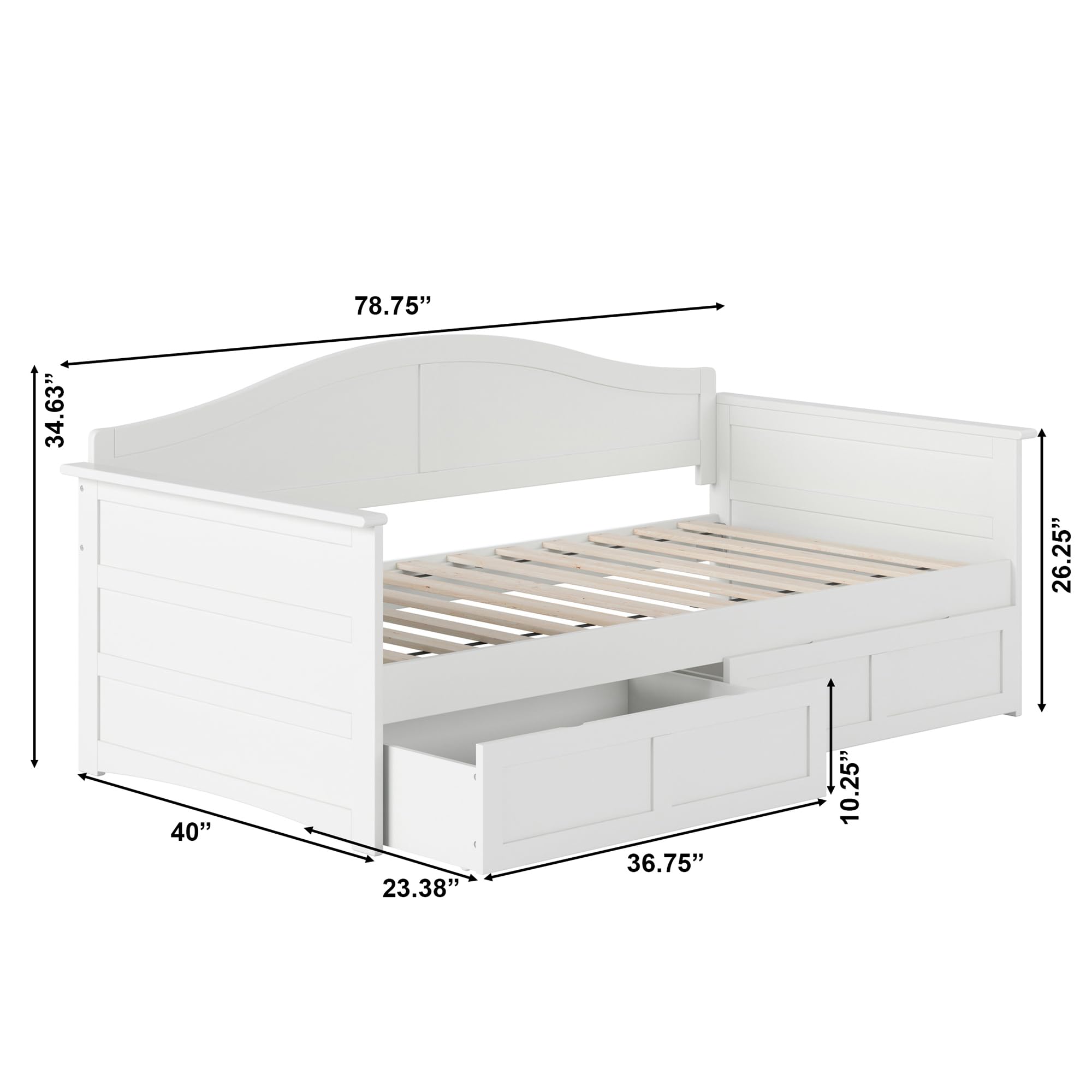Acadia Twin Wood Daybed Frame with 2 Storage Drawers