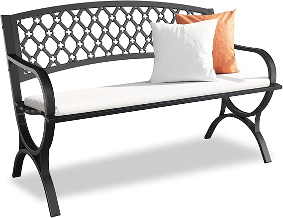Outdoor Garden Bench - Weatherproof Anti-Rust Heavy-Duty Wrought Iron Metal
