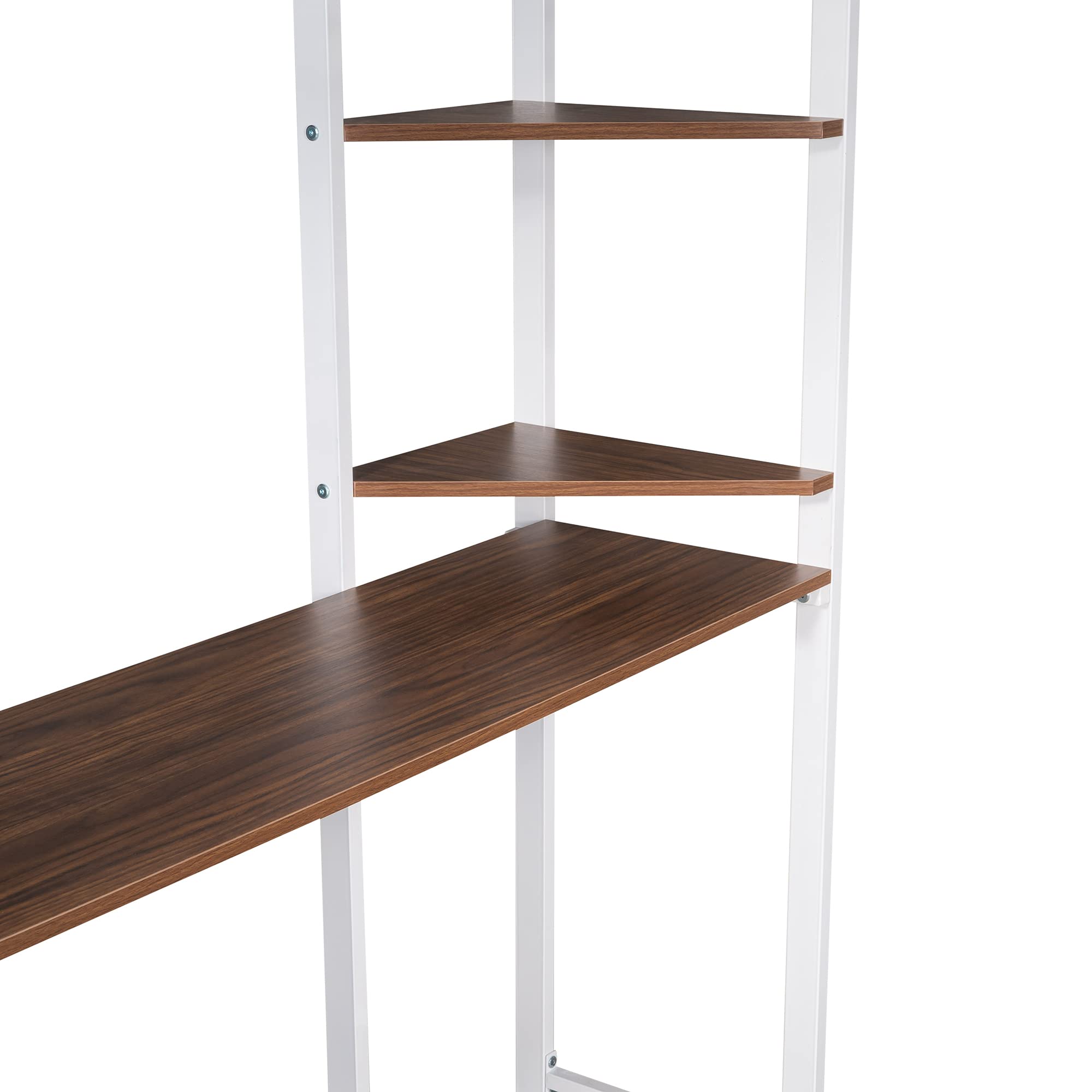 Full Loft Bed with Desk and Ladder - White Metal Frame