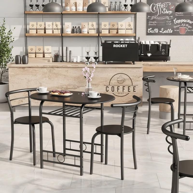 3-Piece Wooden Dining Table Set with 2 Chairs and Wine Rack