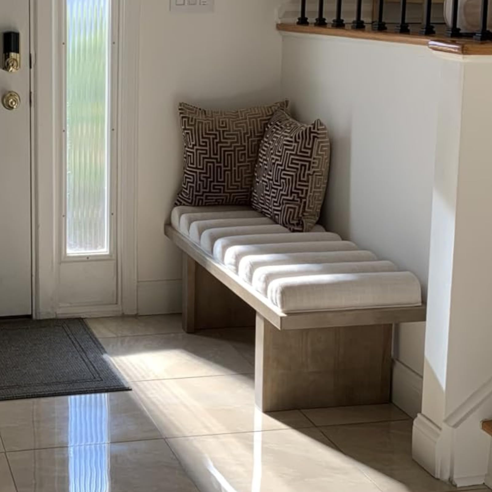 47 Inch Upholstered Bench with Cylindrical Cushion