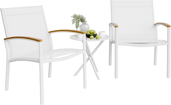 3-Piece Patio Bistro Set with Textilene Fabric Chairs and Table