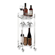 Acrylic Round Rolling Bar Cart - 2 Tier Serving Cart with Lockable Wheels