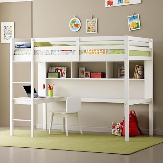 Twin Size Loft Bed with Shelves and Desk