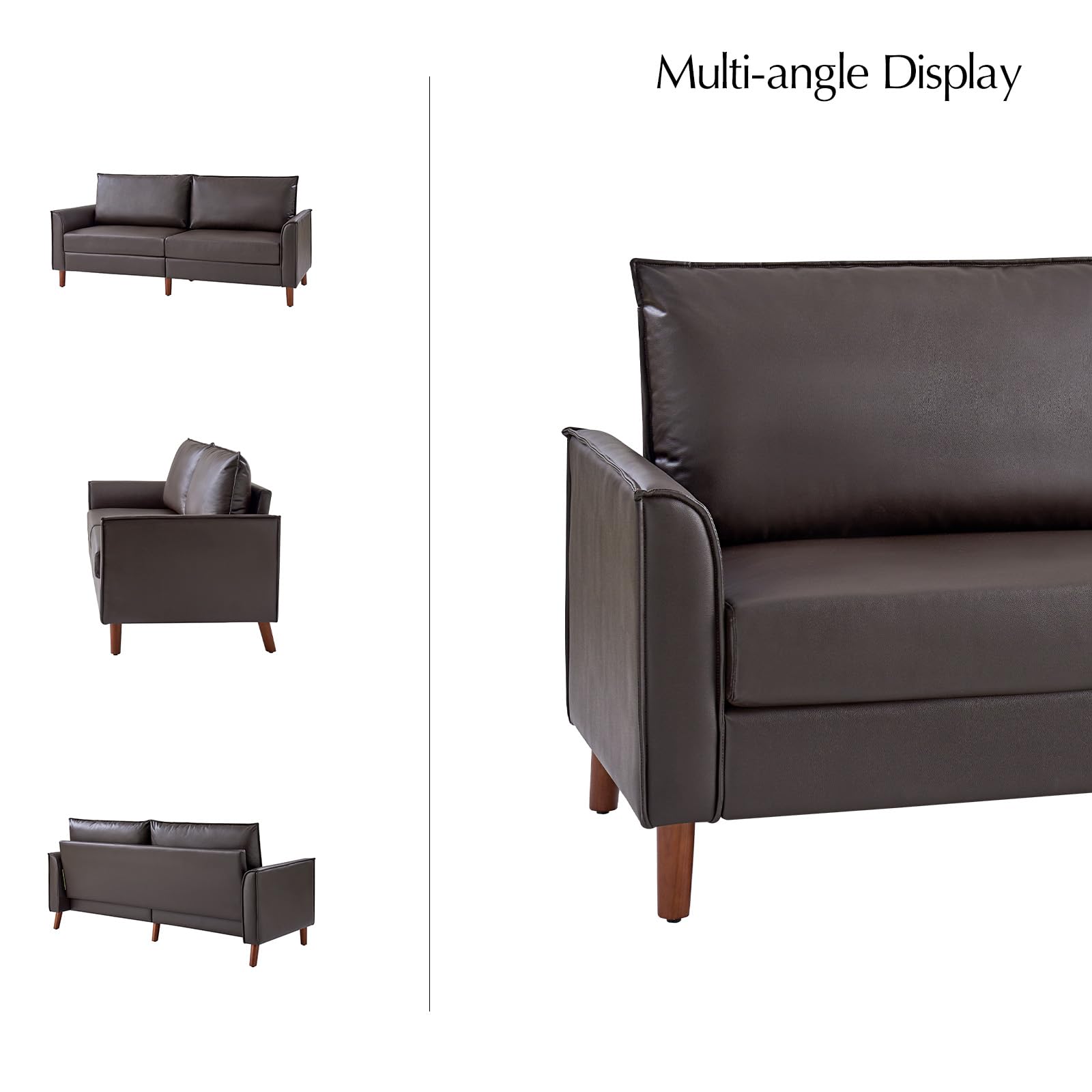78.5" Mid-Century Faux Leather Sofa