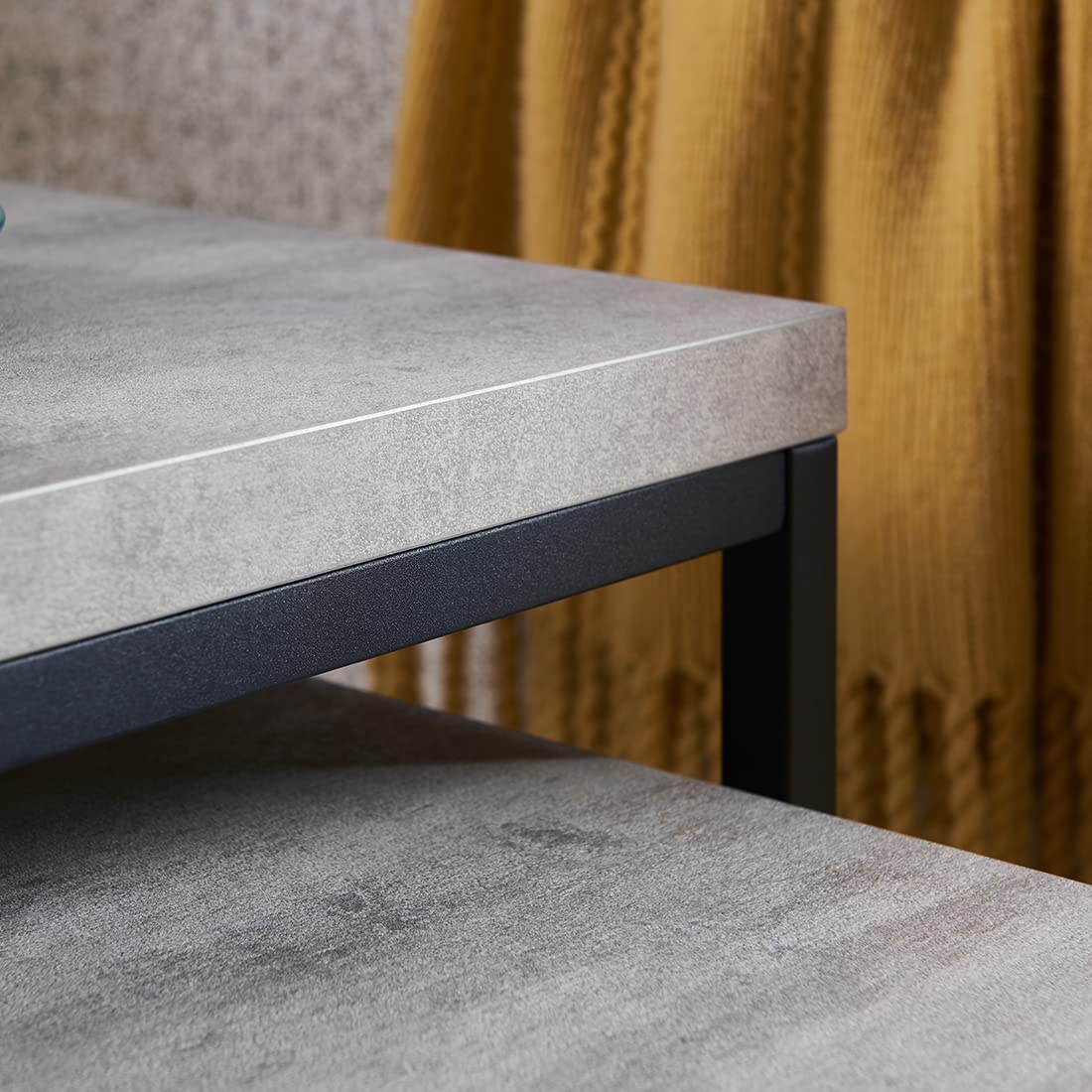 CENSI Nesting End Tables Set of 2, 20" Industrial Concrete Grey Side Table, Square Stacking Coffee Table with Thick Faux Stone Top, Modern Metal Nightstand for Living Room, Small Space, Bedroom