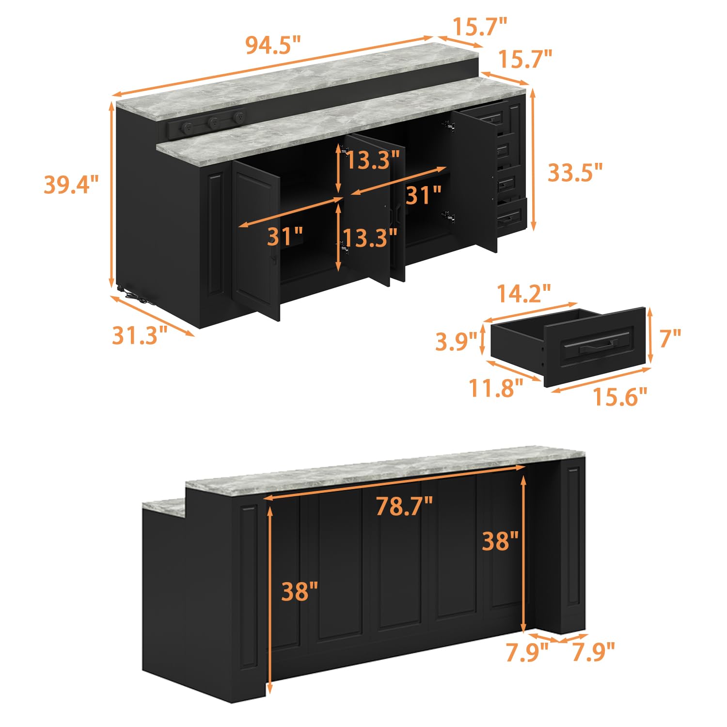 Large Bar Table with Charging Station