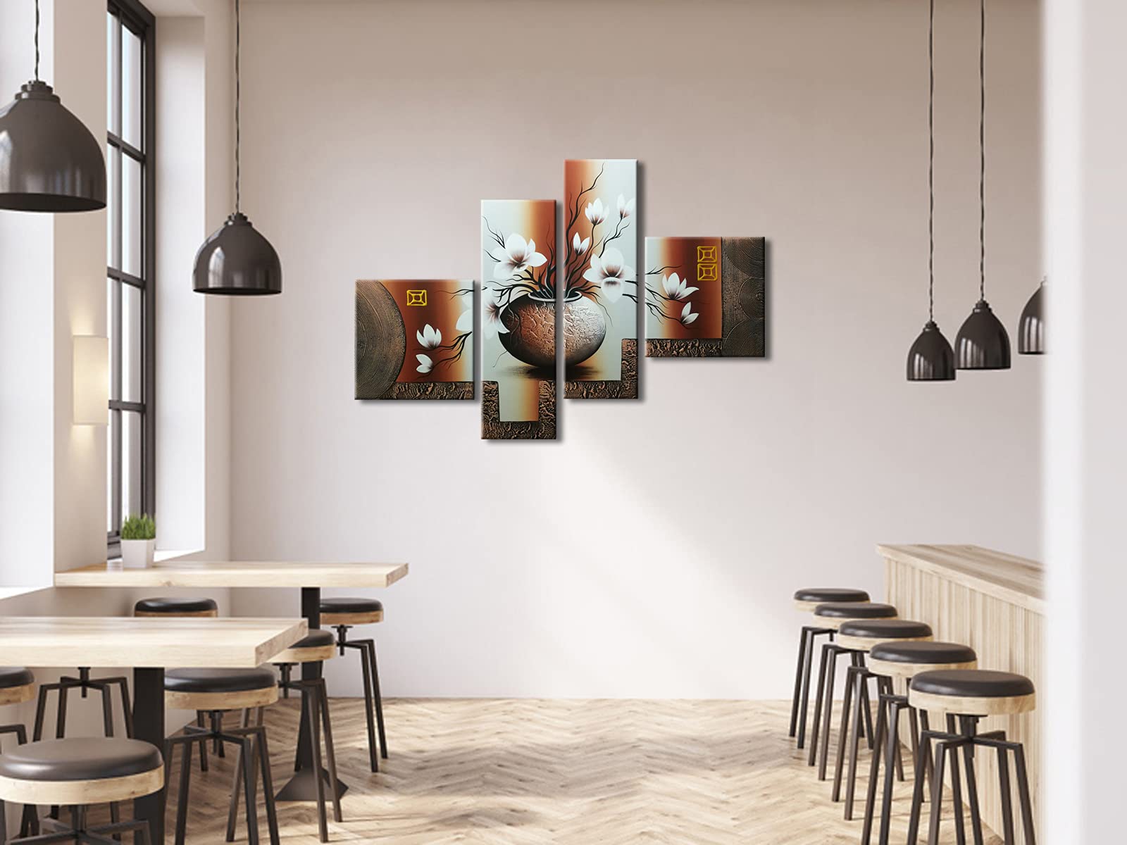 Hand-Painted Floral Oil Paintings 4-Panel Set