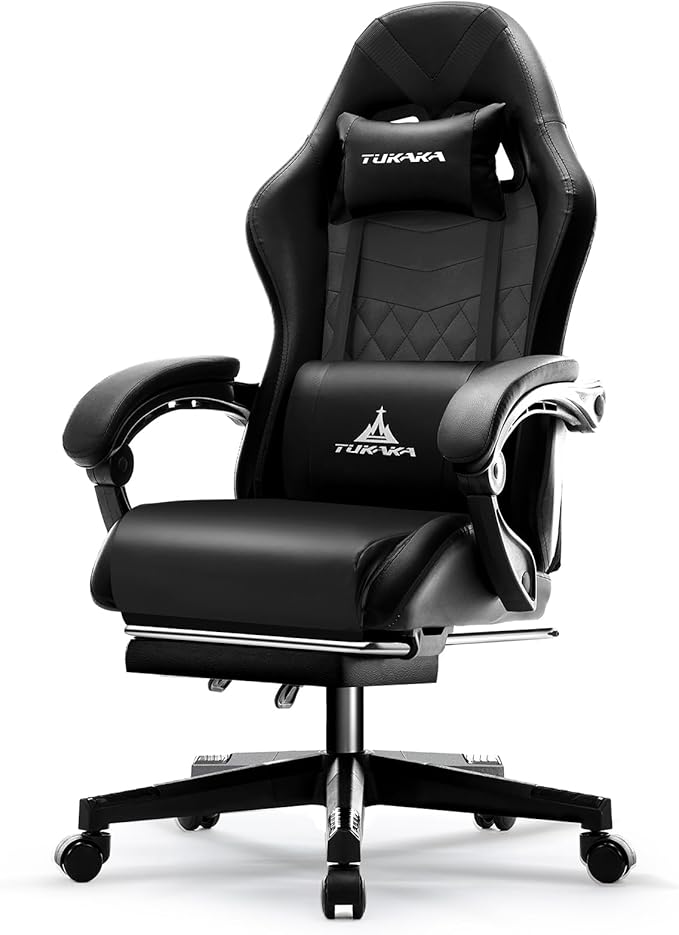 White Ergonomic Gaming Chair with Massage Lumbar and Footrest