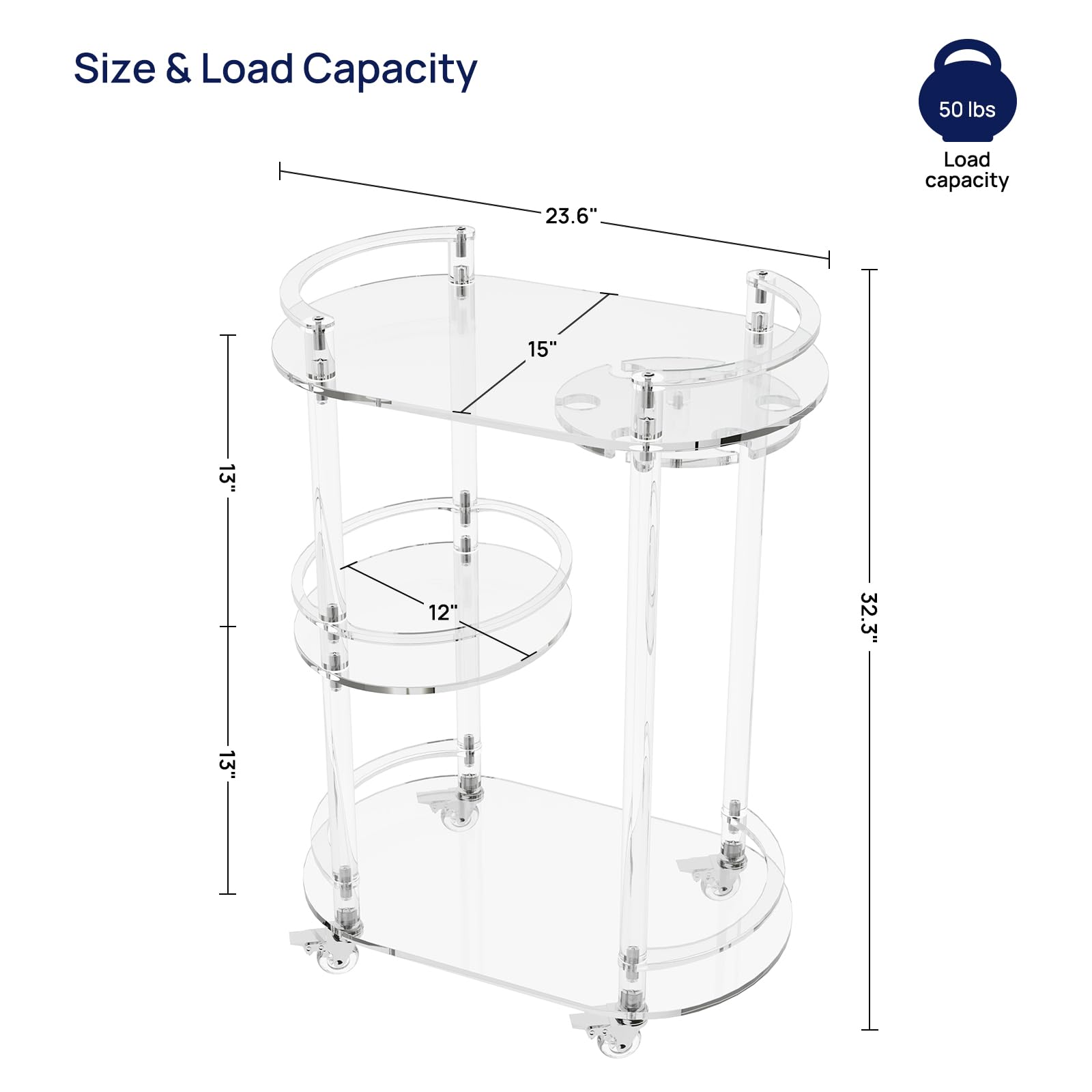 Acrylic Bar Cart with 4 Lockable Wheels
