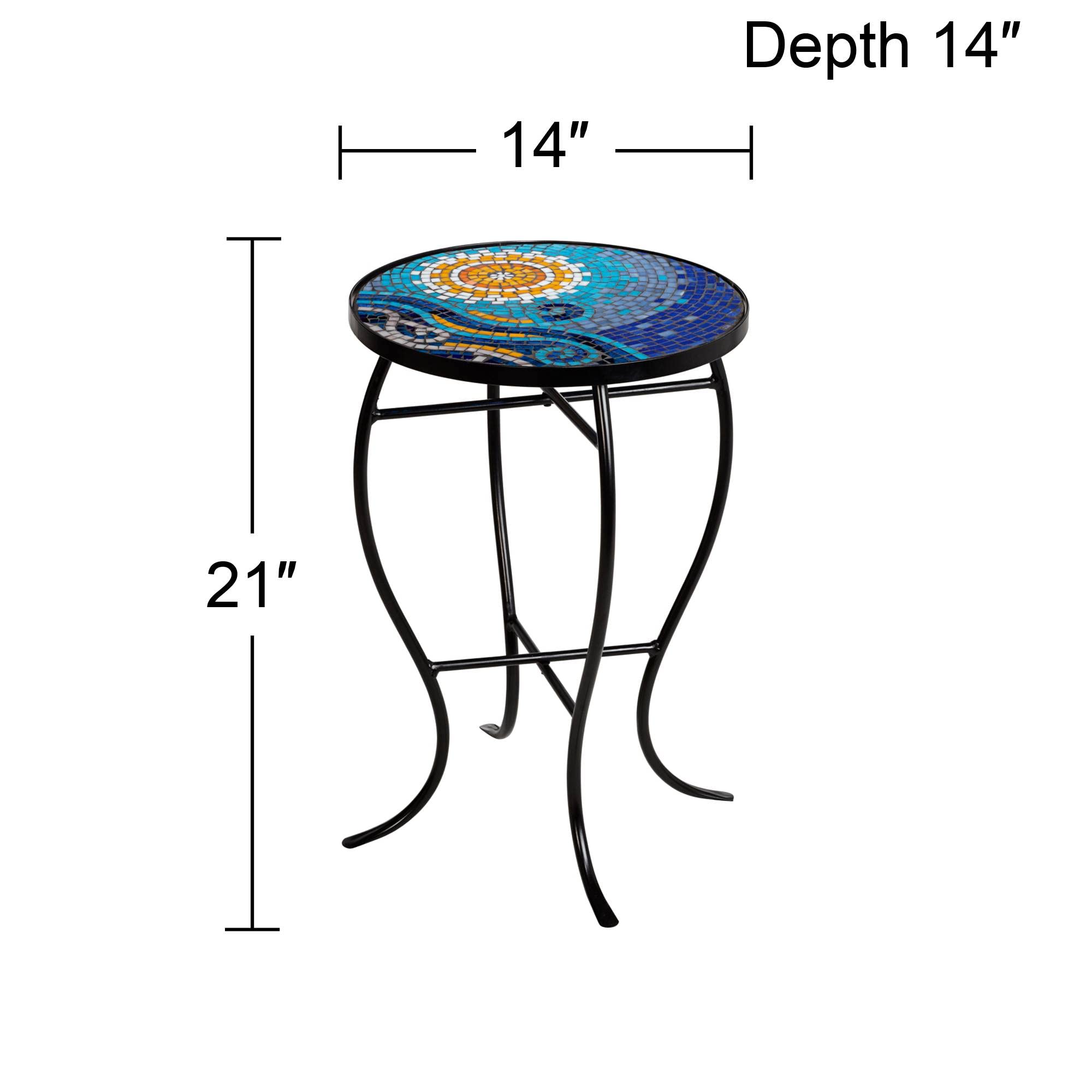 Ocean Scene Mosaic Round Outdoor Accent Tables Set of 2