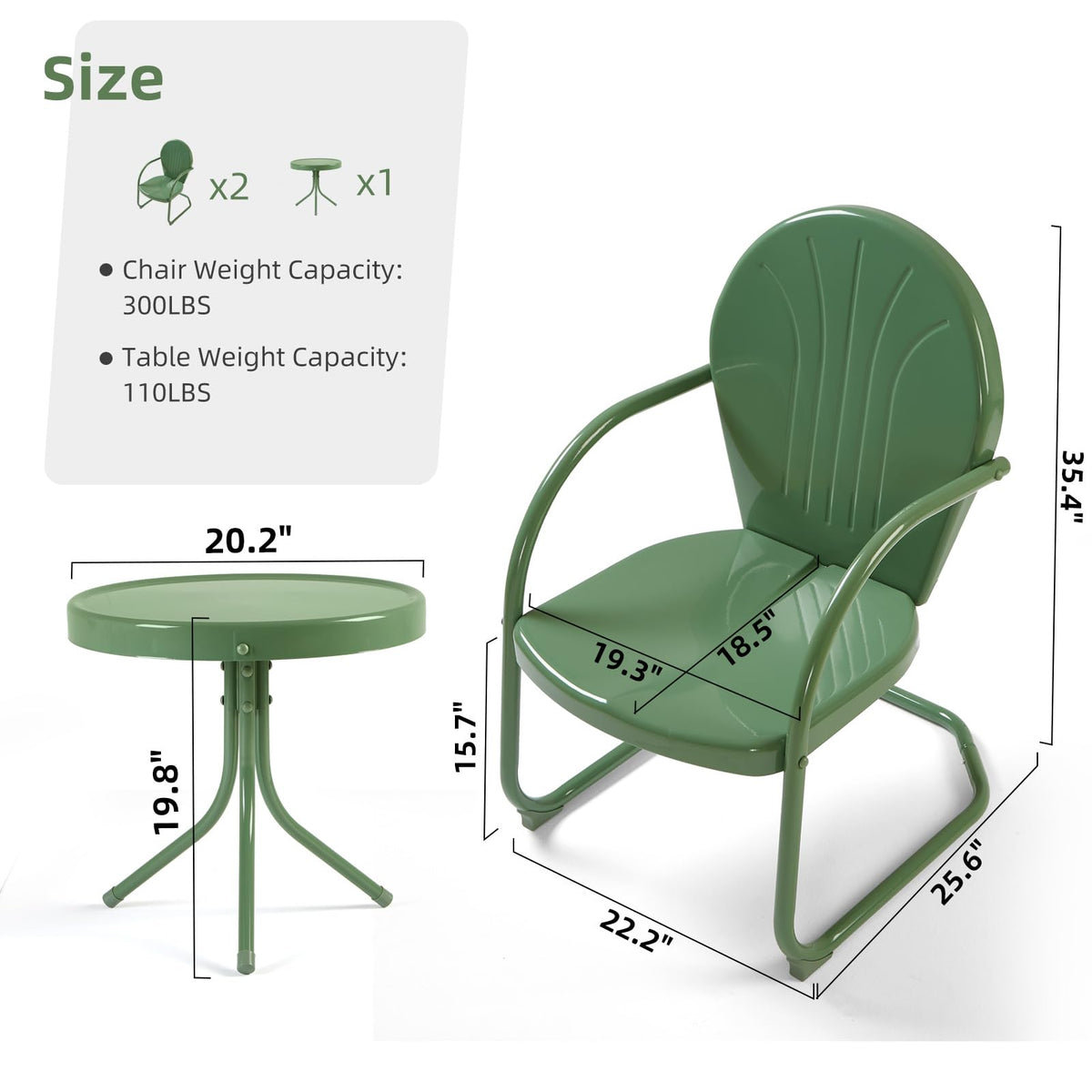 Retro Metal Patio Bistro Set - 3 Piece Outdoor Seating