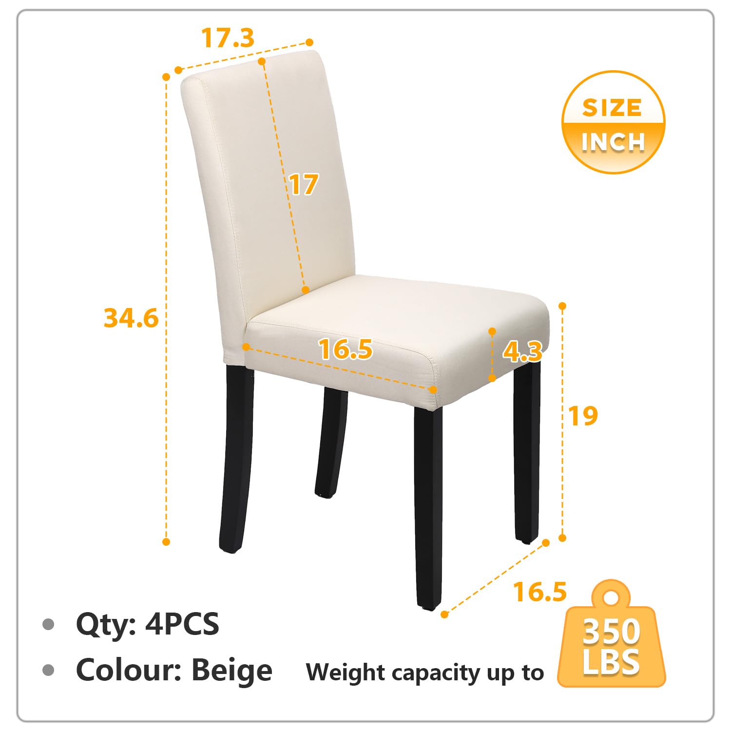 Dining Chairs Set of 4 Fabric Upholstered Beige
