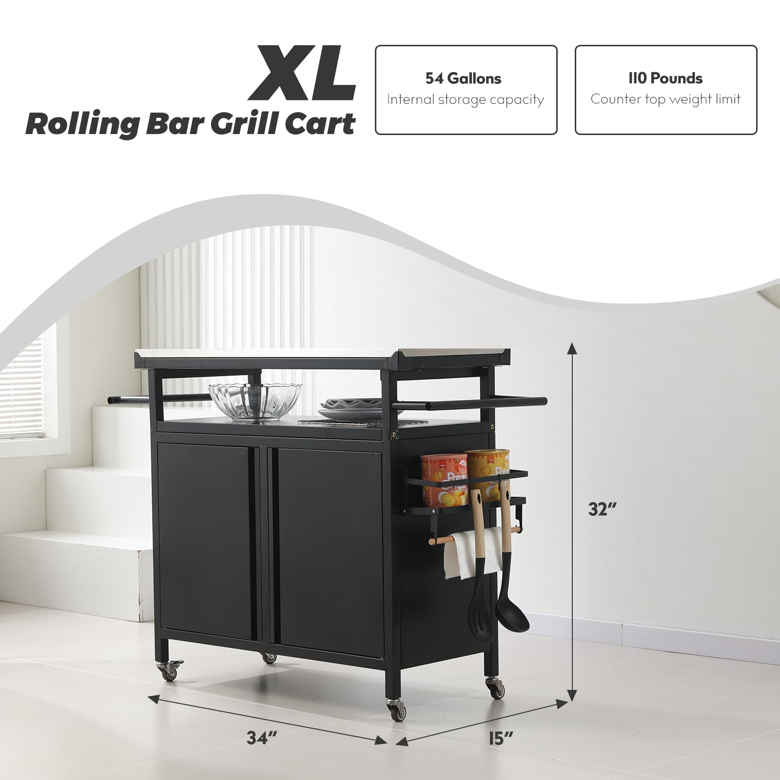 Outdoor Grill Cart with Storage Cabinet