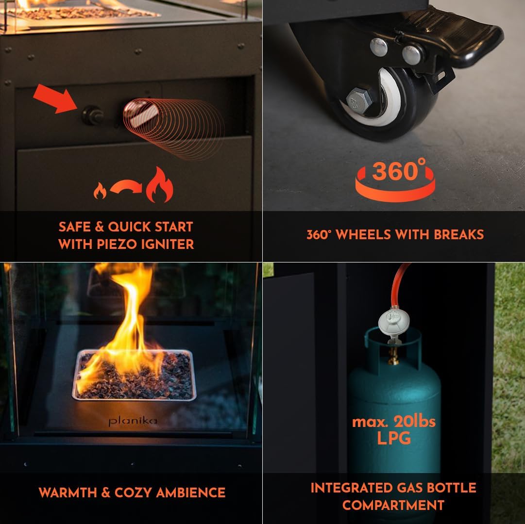 Outdoor Gas Patio Heater Tower 41K BTU Freestanding with Wheels
