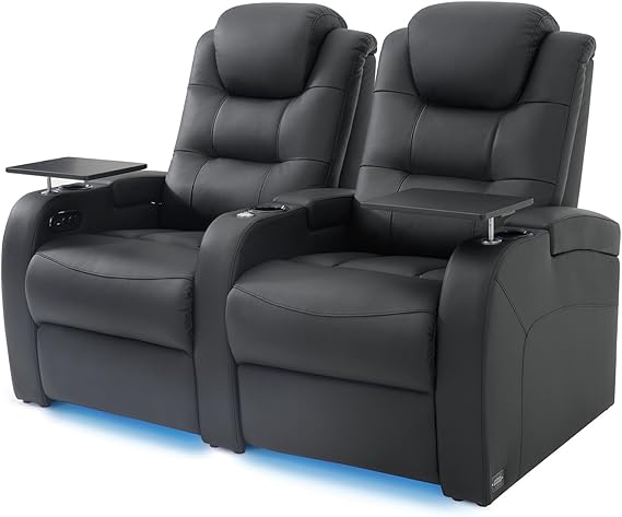 Top Grain Nappa Leather Power Recliner Home Theater Seating - Row of 5