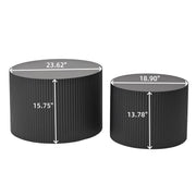 Nesting Coffee Table Set of 2, Modern Drum Side End Wave Stripe Round Coffee Table for Living Room, Bedroom, Black