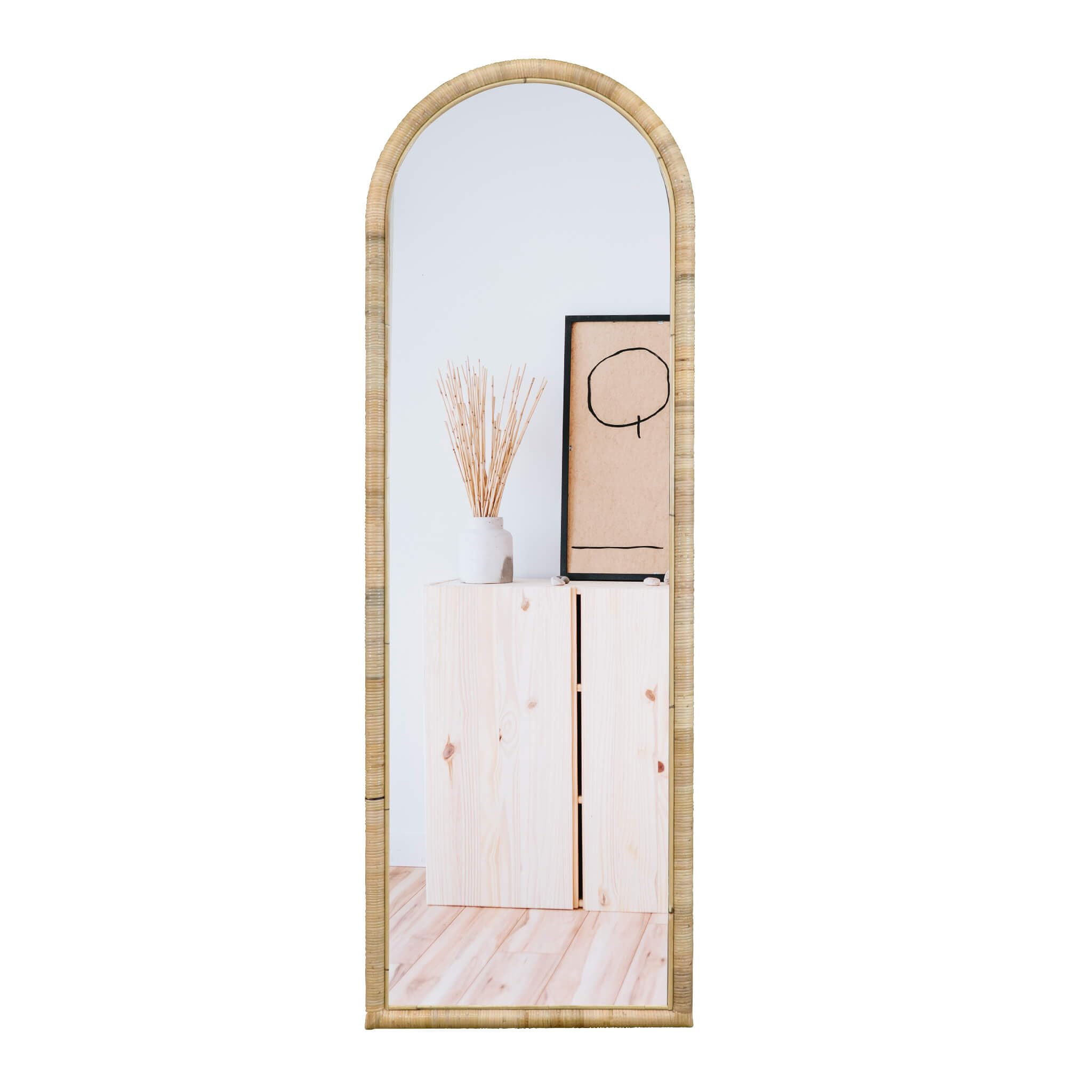 Arched Rattan Full Length Mirror