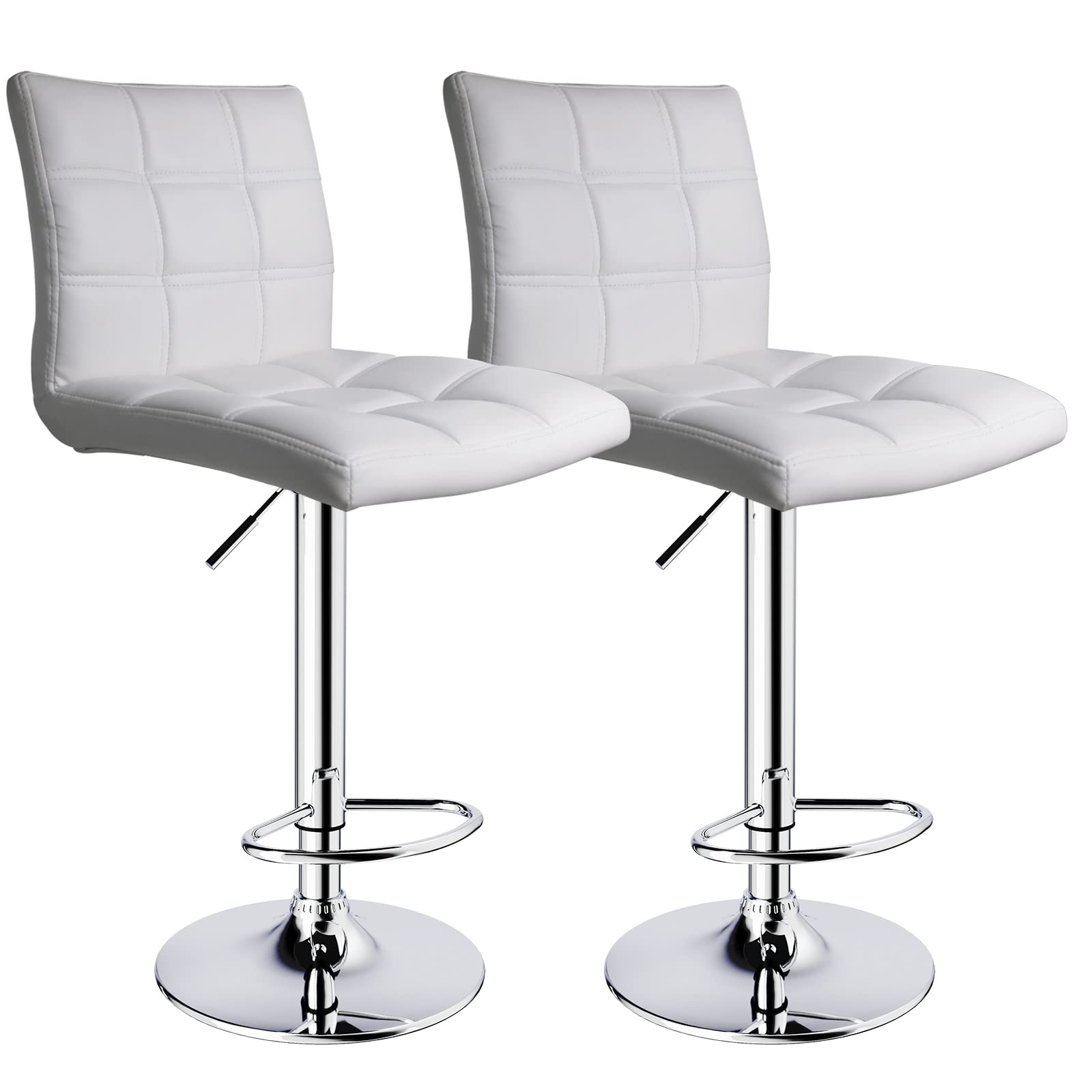 Leopard Modern Square PU Leather Adjustable Bar Stools with Back, Square Back Bar Stools Set of 2, Bar Height Swivel Barstools for Kitchen Counter (White)