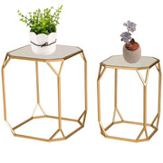 Modern Nesting Tables Set of 2 with Glass Top
