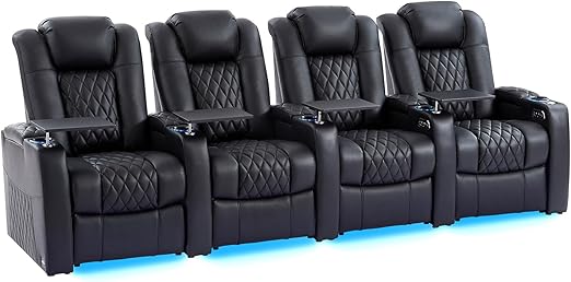 Home Theater Seating Row of 4 - Top Grain Leather Power Recliner