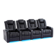 Home Theater Seating Row of 4 - Top Grain Leather Power Recliner