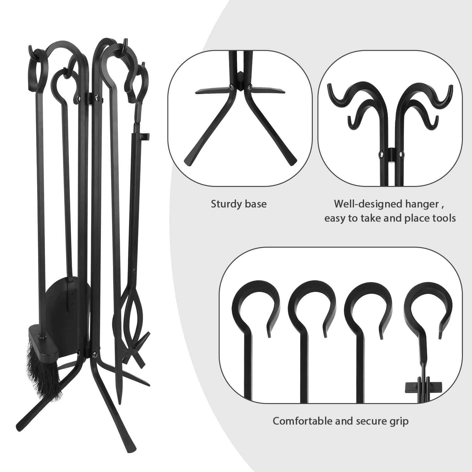 5-Piece Fireplace Tool Set with Stand