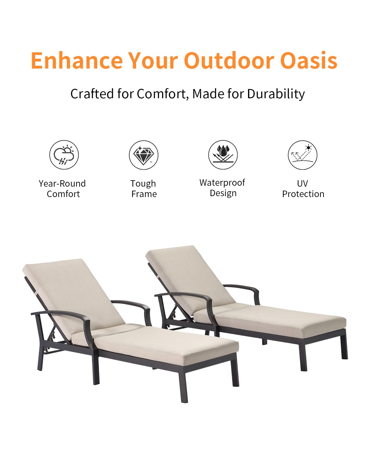 2-Piece Aluminum Patio Chaise Lounge Set with Cushions