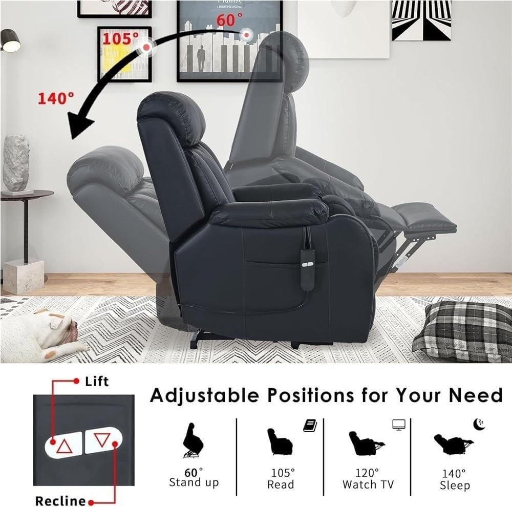 Electric Lift Recliner Chair with Leather Upholstery