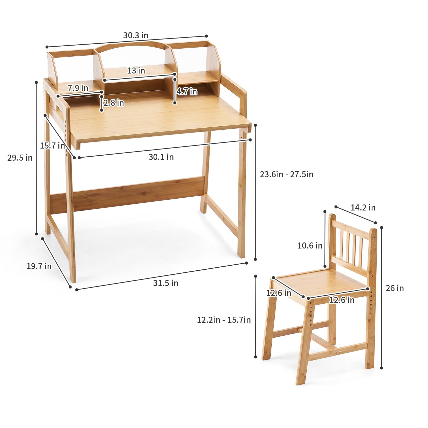 Kids Desk and Chair Set - Adjustable Height Study Desk