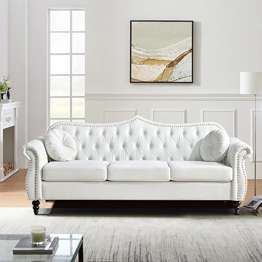 3-Seater Tufted Chesterfield Settee with Rolled Arms