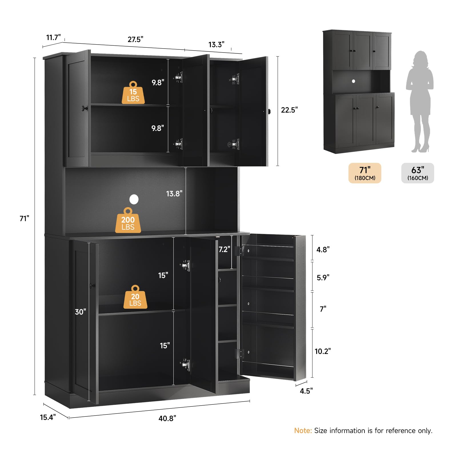 71" Tall Kitchen Pantry Storage Cabinet with Microwave Stand