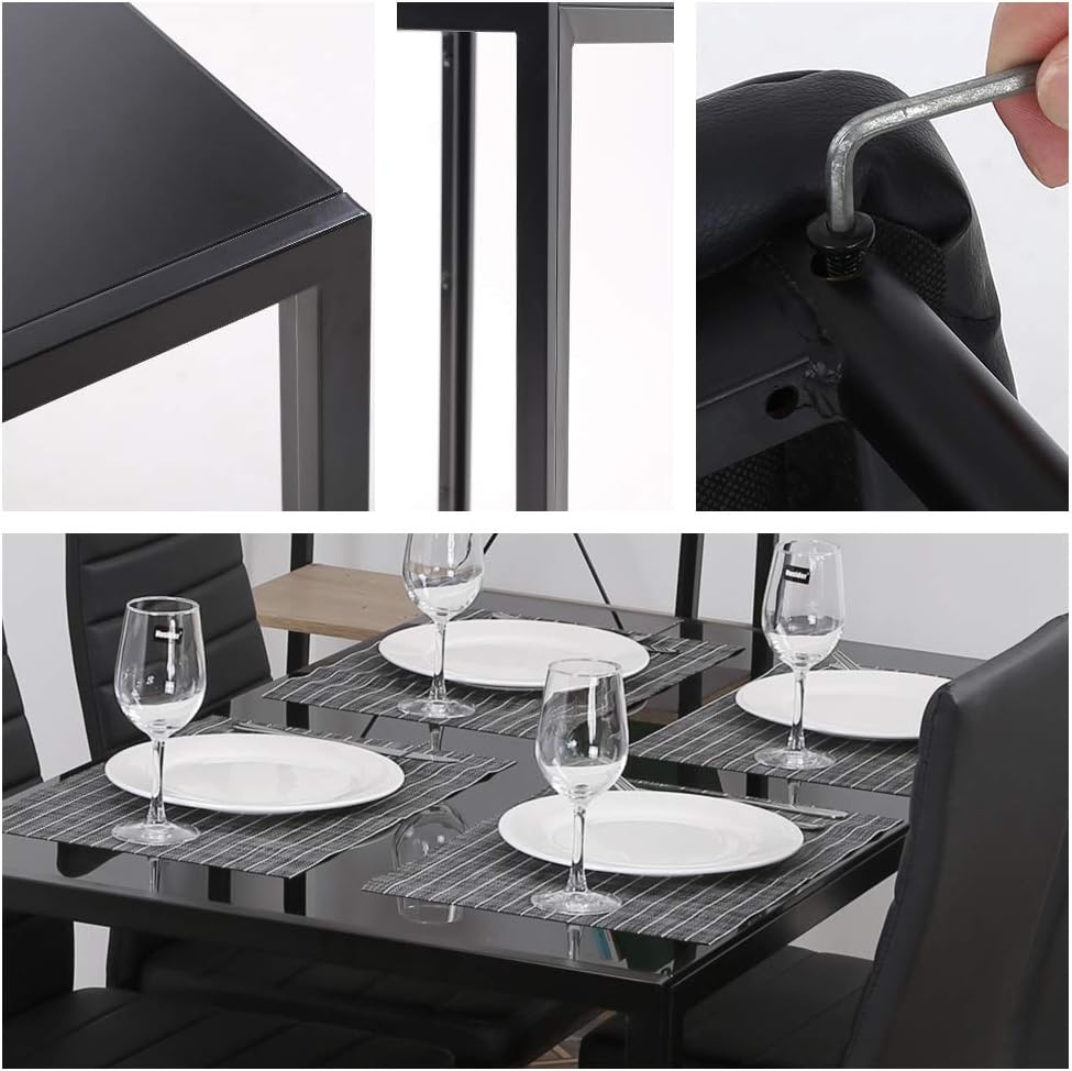 5-Piece Glass Dining Table Set with Metal Frame Chairs