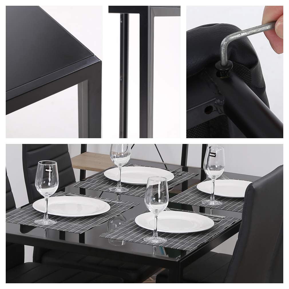 5-Piece Glass Dining Table Set with Metal Frame Chairs