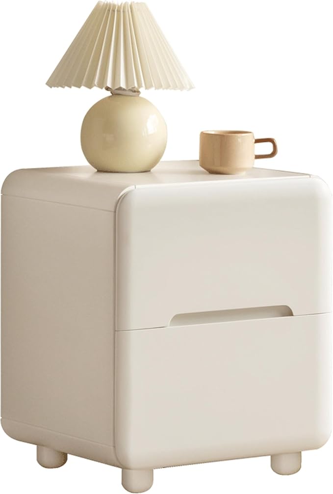 White Wood Nightstand with 2 Drawers