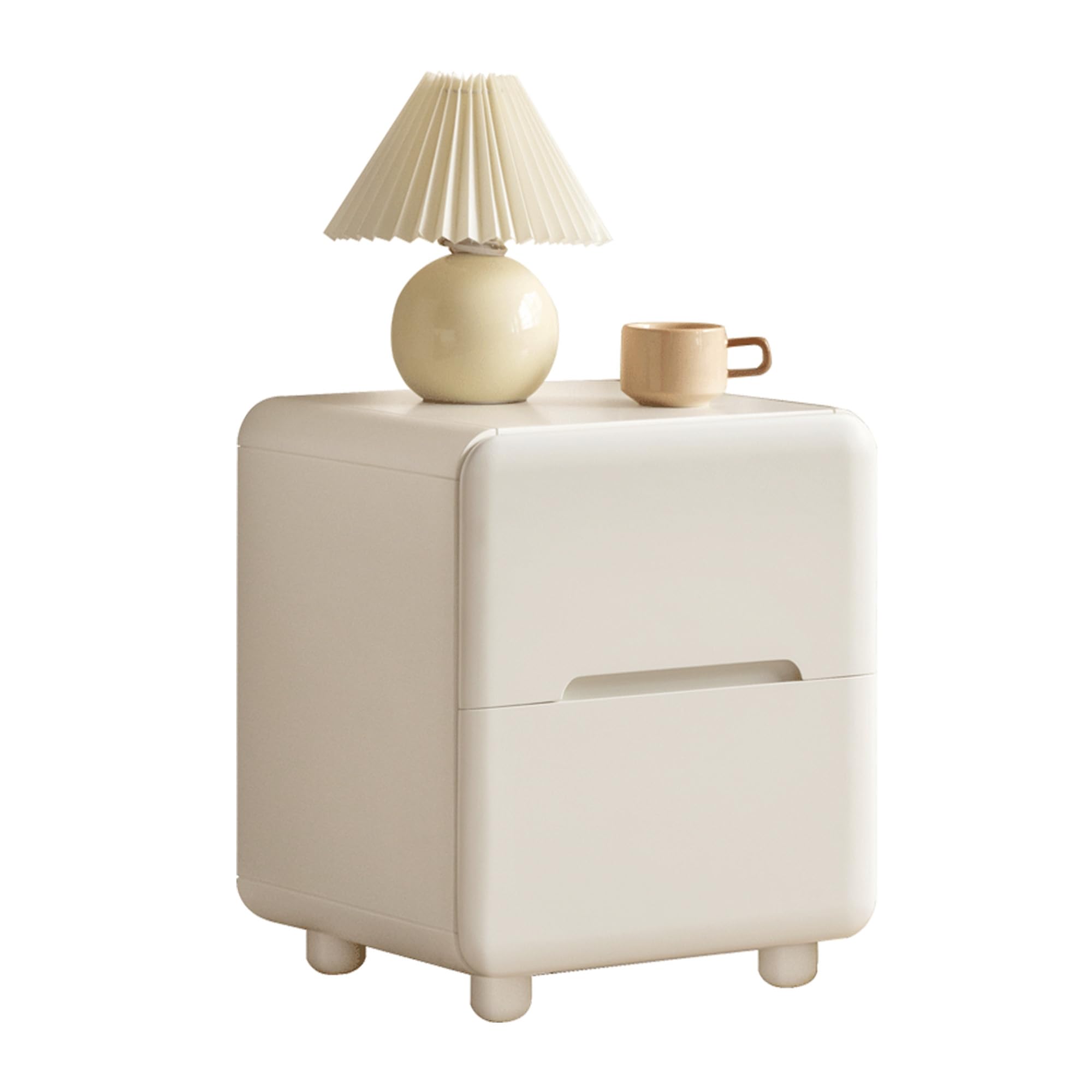 YESWOOD White Wood Nightstand with 2 Drawers, Modern Small Bedside Table, Low-Profile End Table with Rounded Corners & Hidden Handle, Cute Night Stand for Bedroom, Study(18.9" H)