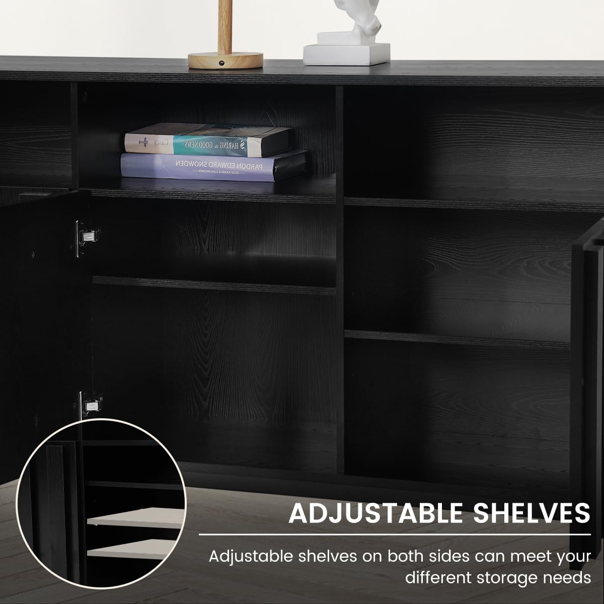 70" Storage Cabinet with Fluted Panel Doors and Power Outlets