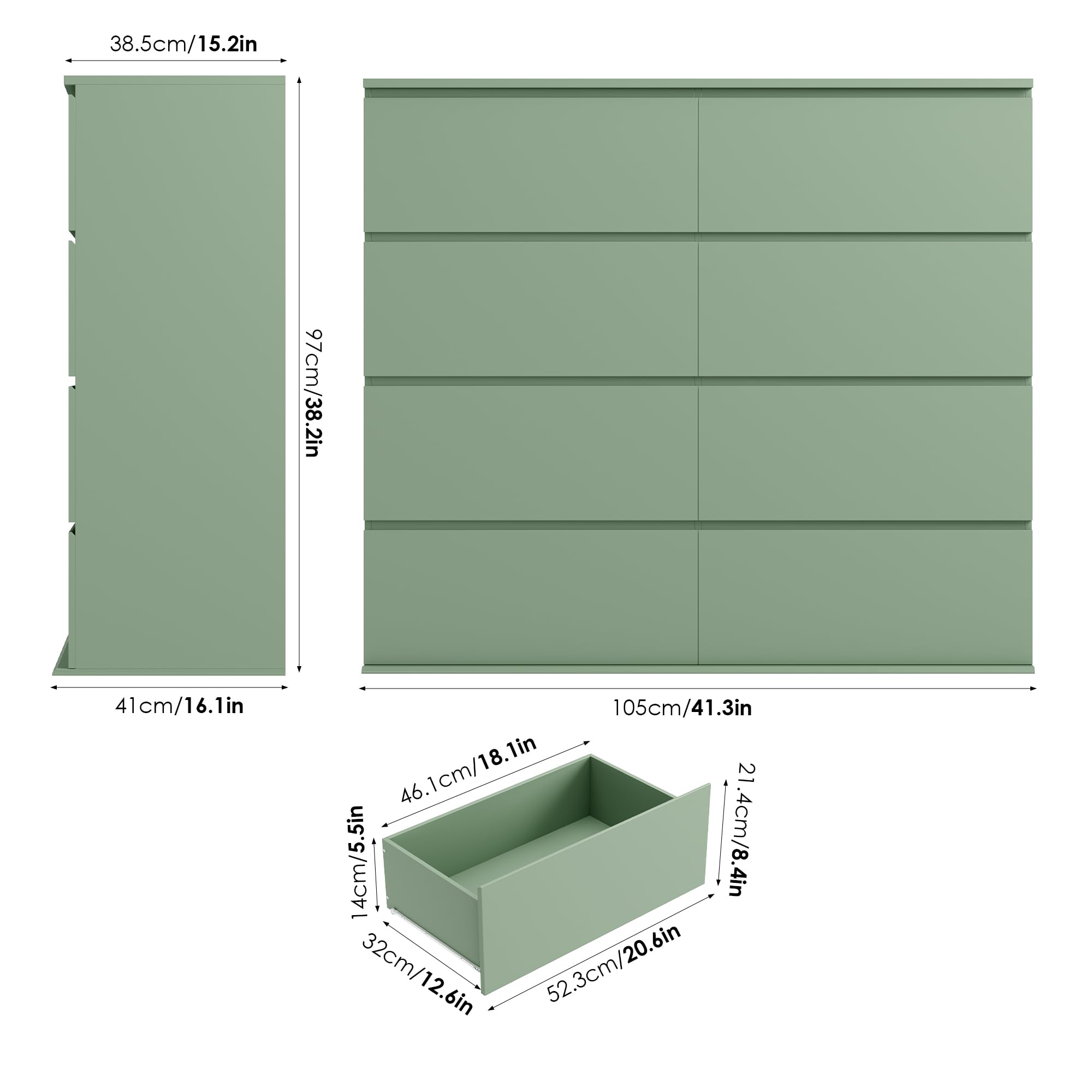 8 Drawer Dresser Double Chest of Drawers with Deep Drawers