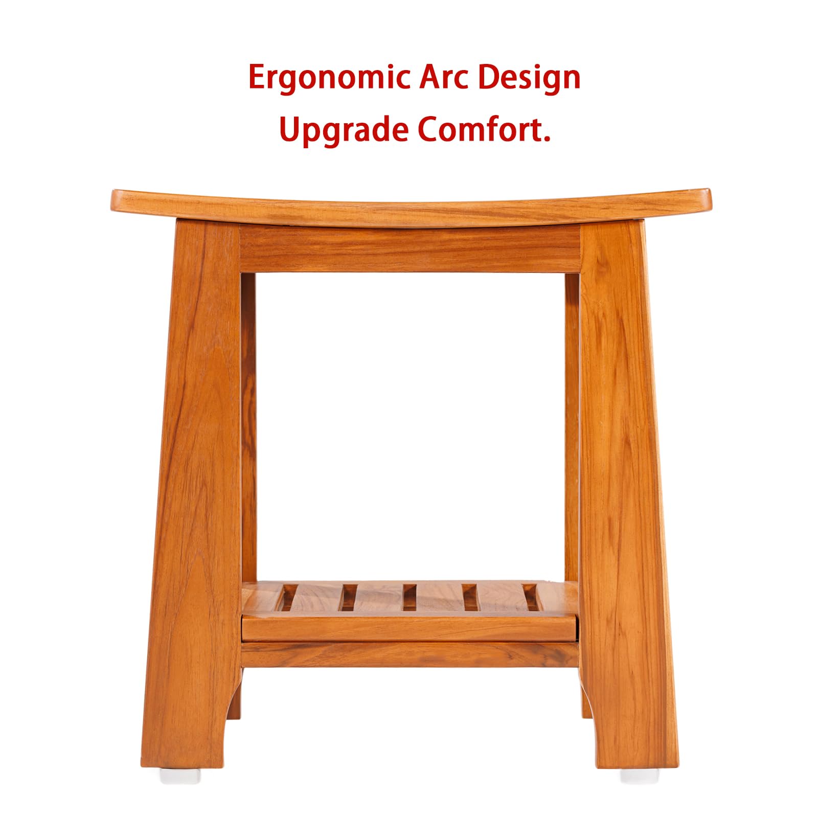 Compact Teak Shower Stool with Shelf and Handle