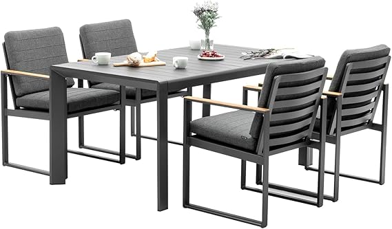 5 Piece Outdoor Dining Set with Teak Tabletop