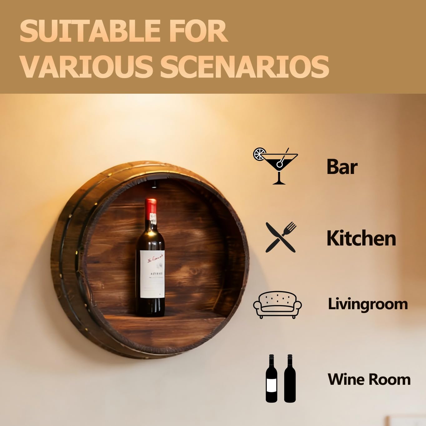 Wall Mounted Wine Rack Bourbon Barrel Style