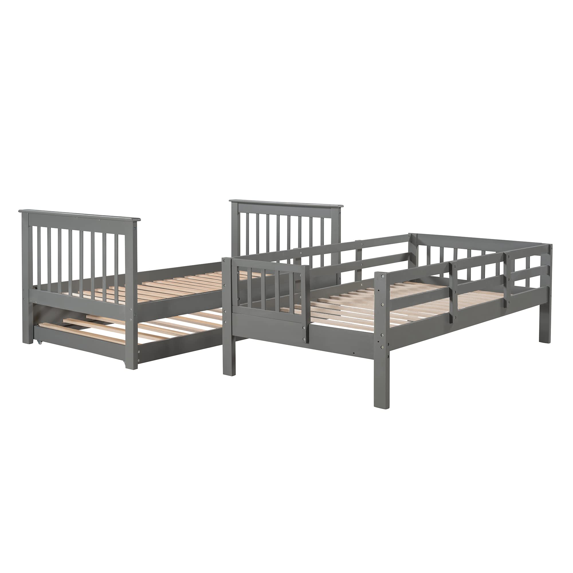 Twin Over Twin Bunk Bed with Trundle and Stairs