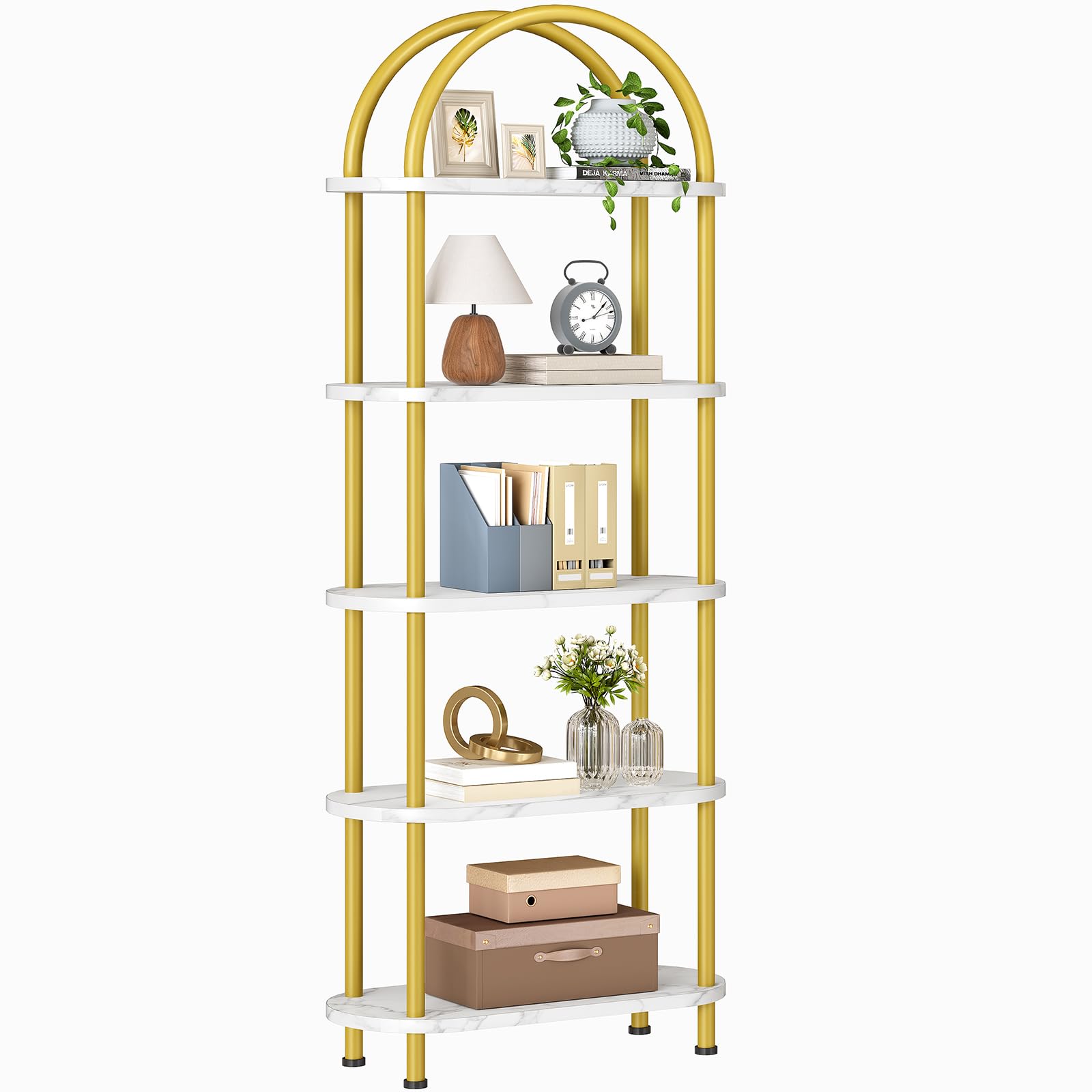 5 Tier Arched Bookshelf Gold Metal Frame