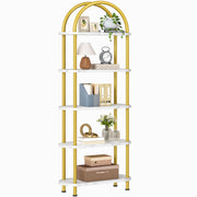 5 Tier Arched Bookshelf Gold Metal Frame