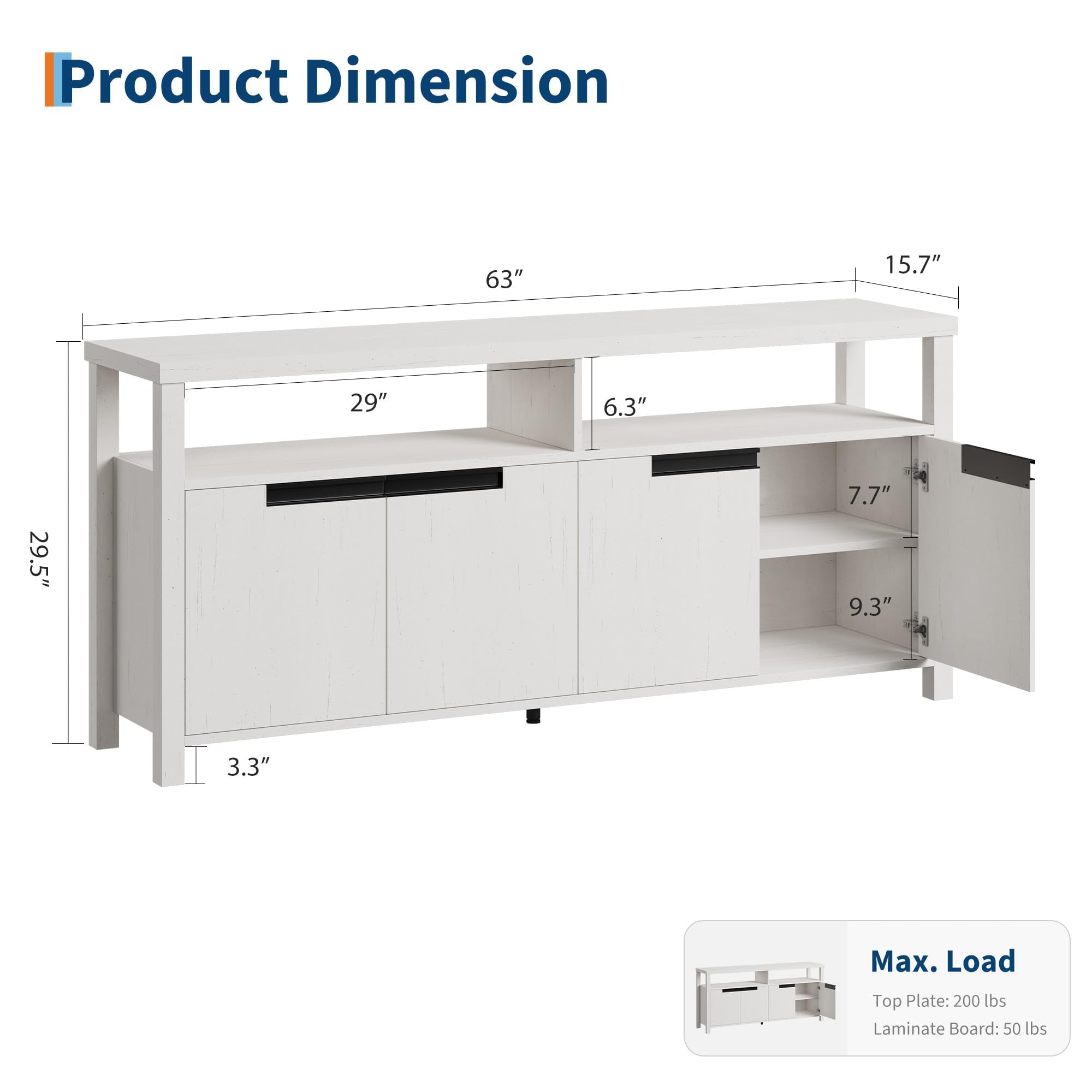 63" Farmhouse TV Stand for TVs Up to 65 Inches