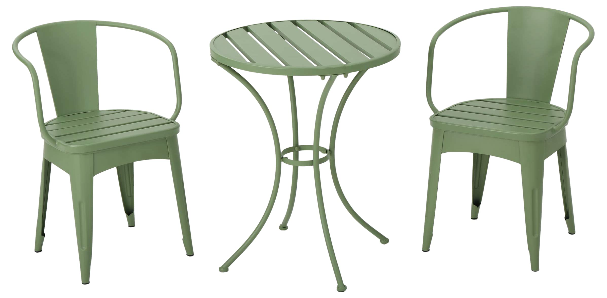 Outdoor Iron Bistro Set - 3-Piece Matte Green